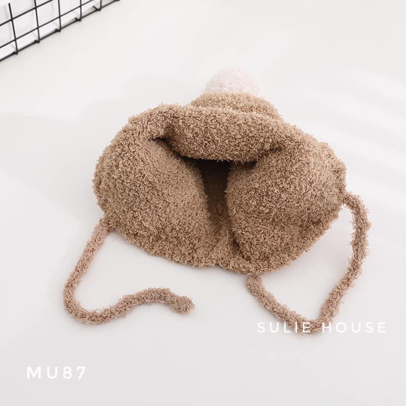 Mũ len cừu mặt gấu buộc dây - MU87
