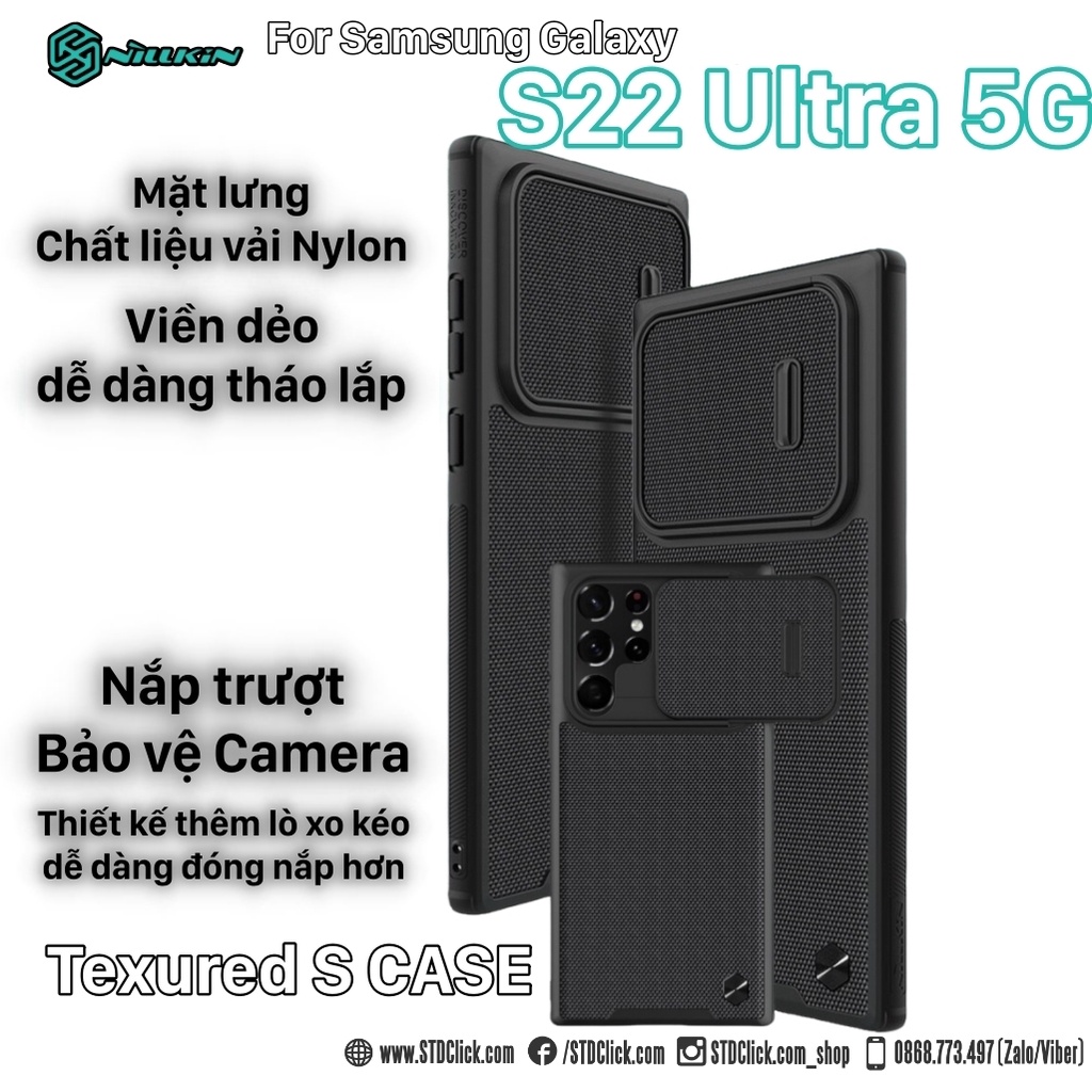 ỐP LƯNG SAMSUNG GALAXY S22 ULTRA 5G NILLKIN TEXTURED S NYLON FIBER BẢO VỆ CAMERA CHÍNH HÃNG