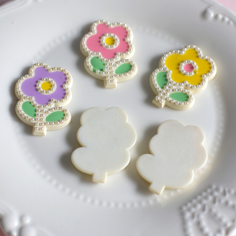 Bộ 5 Kẹp Tóc Hình Hoa Bằng Resin Đính Ngọc Trai Trang Trí Điện Thoại / Bông Tai DIY