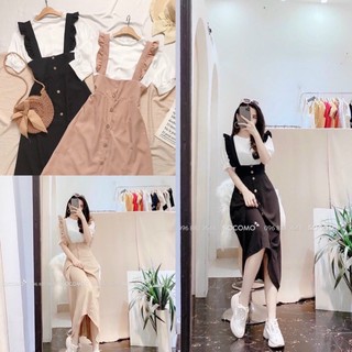 Sét Yếm váy  vol + áo tay phồng màu trắng siêu dễ thương ❤️