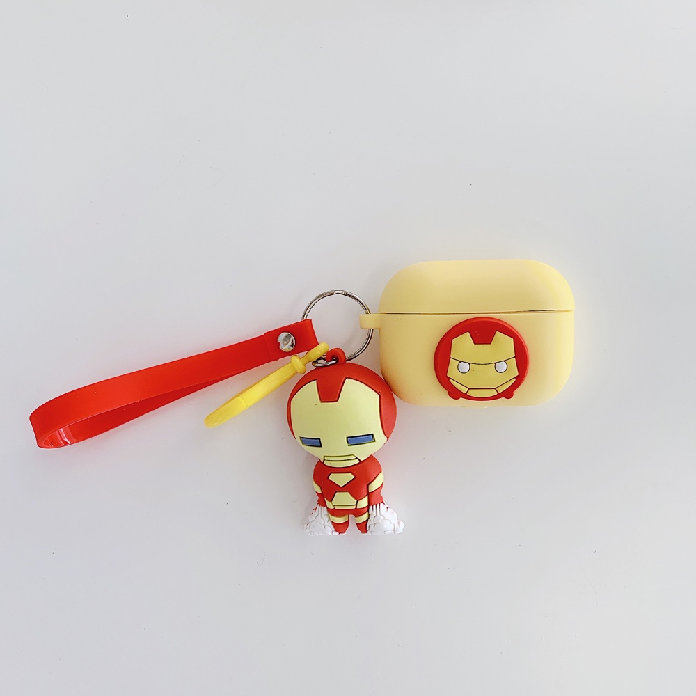 Vỏ bảo vệ hộp sạc tai nghe silicon họa tiết hoạt hình marvel gắn dây đeo chống rơi thích hợp cho airpods pro 13 3 pro