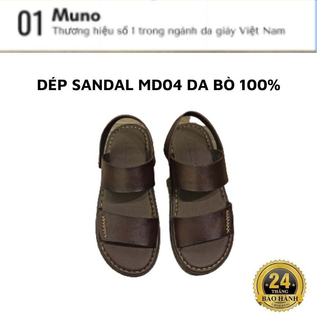 Dép da bò 100% nam Muno (MD04) quai hậu da trơn cao cấp cho người trẻ và trung niên