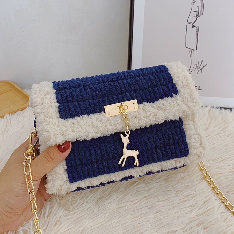 Túi Handmade Đeo Chéo Nữ Tự Đan Bằng Len Xách Tay Dây Xích Thời Trang Công Sở Hàn Quốc