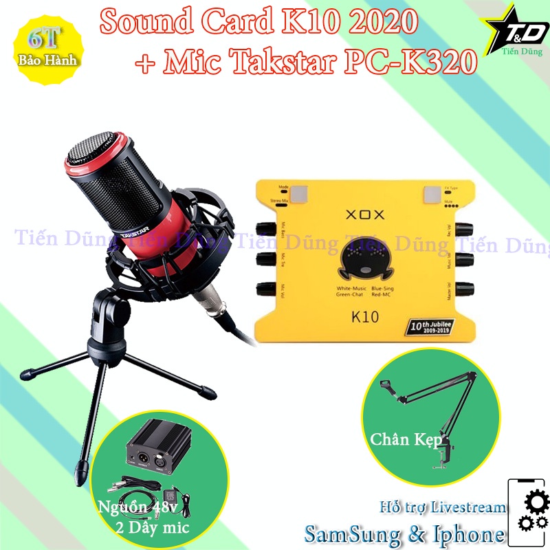 Combo Mic thu âm Takstar PC K320 Sound card K10 2020 đã bao gồm dây livestream chân nguồn 48v 2 dây canon