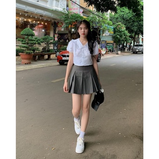 Set áo croptop + chân váy tennis xám