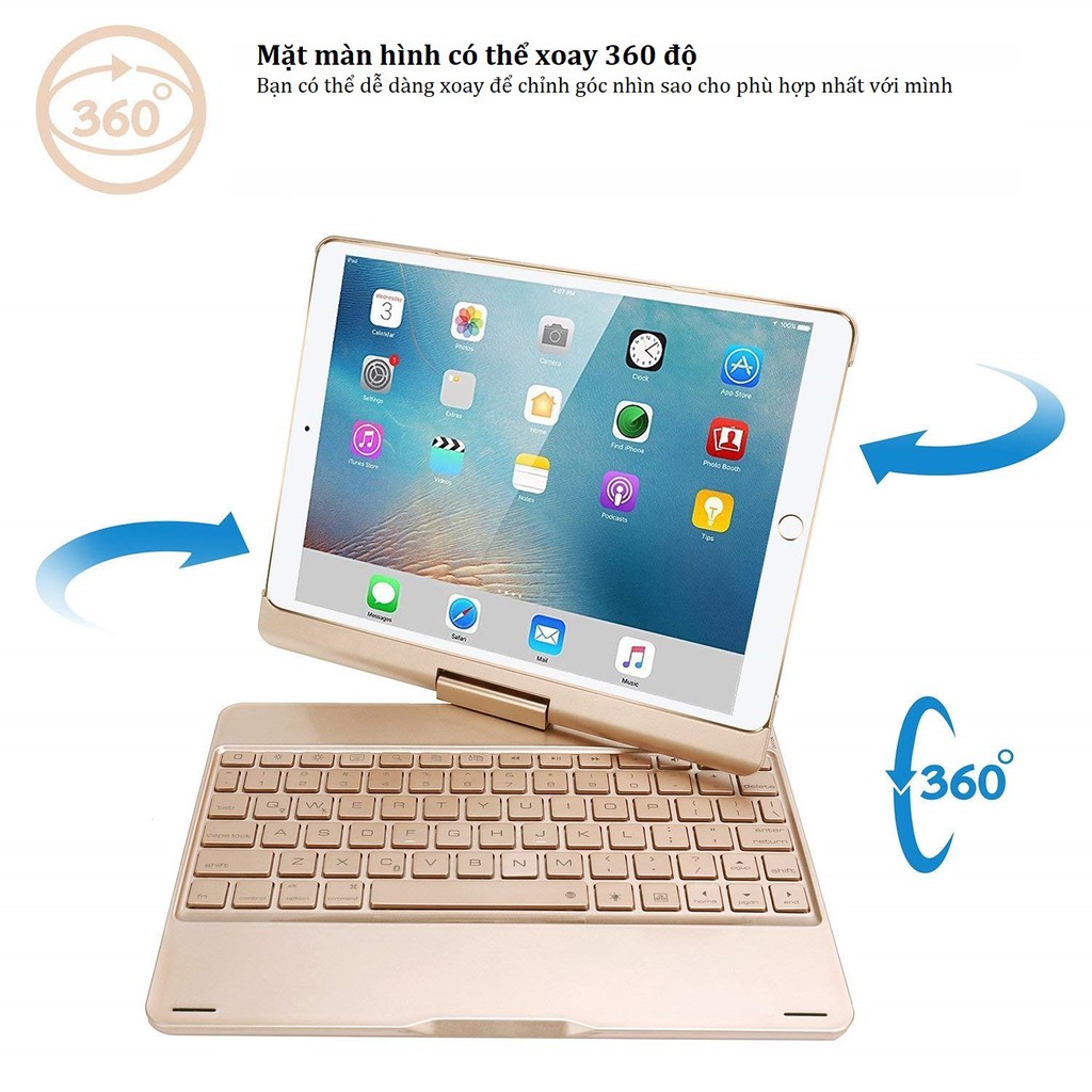 Bàn phím bluetooth iPad Pro (10.5"), Note Kee F360, xoay 360 độ