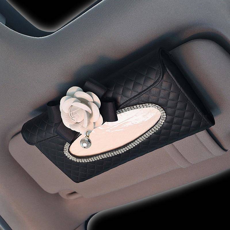 Diamond Swan Hanging Tissue Box for Car Creative Camellia Sun Visor Tissue Box Car Supplies Auto department store supplies