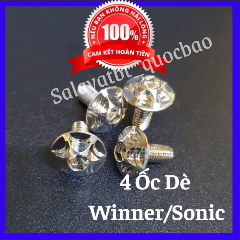 Bộ 4 ốc 6li TBT inox 304 lắp dè trước satria winner donic winner x bảo hành trọn đời