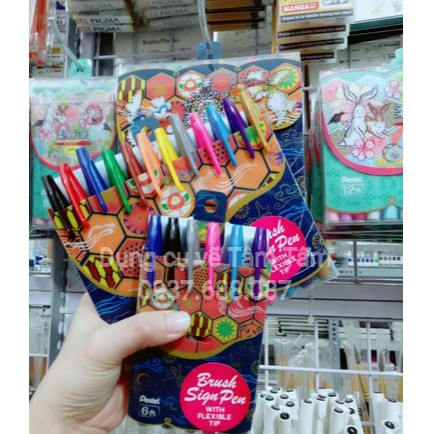 [ TÂM TÂM ]-Bộ Bút viết thư pháp Pentel Fude Touch Brush Sign Pen 12 màu cơ bản-