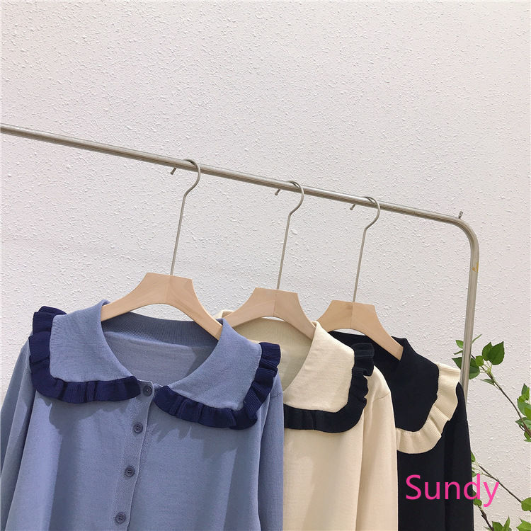 Áo Dệt Kim Tay Dài Dáng Rộng Cổ Búp Bê Thời Trang Mùa Thu Cho Nữ