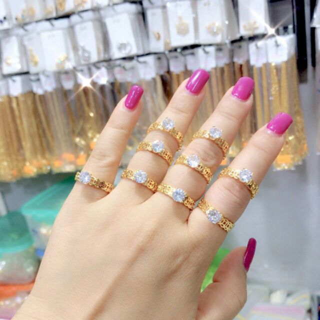 Nhẫn kim tiền đính 1 viên xoàn mạ vàng 18k