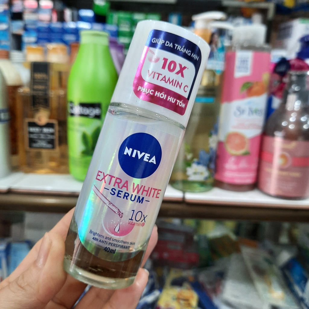 Lăn khử mùi Nivea Extra White Serum 10x Vitamin C phục hồi hư tổn 40ml