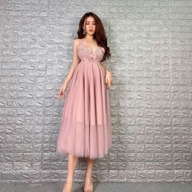 KÈM VIEO THẬT - Đầm xoè 2 dây kết hoa nổi phối ren -MS63V- Size M L đến 58kg | BigBuy360 - bigbuy360.vn