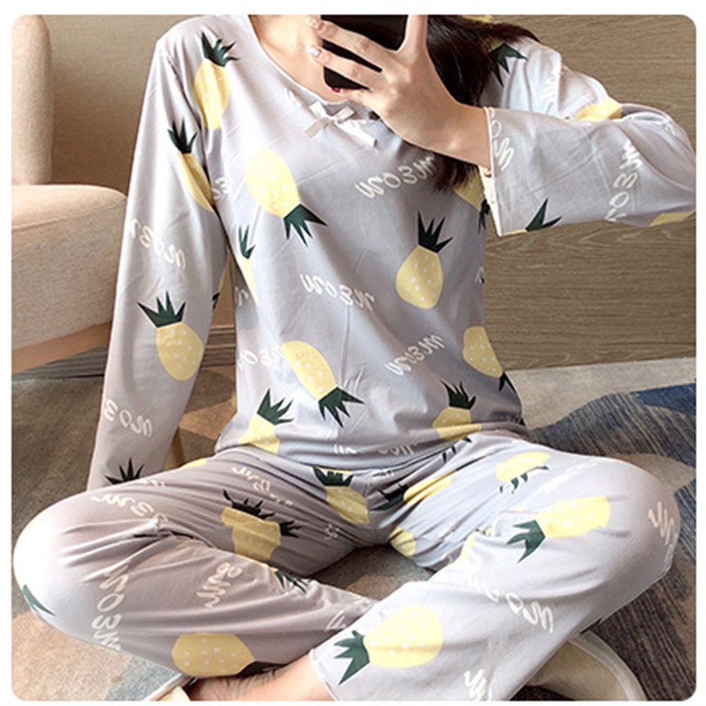 Đồ bộ nữ mặc nhà Bèo Nhún Tay Dài, Bộ Pyjama Dài + Quần Ống Rộng Nikendo CO5