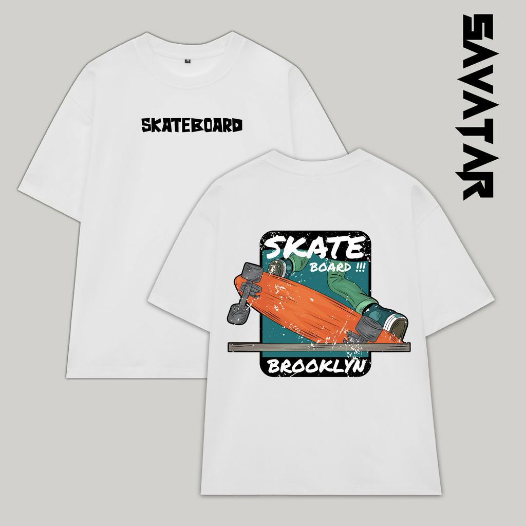 Áo thun cotton trơn cổ tròn unisex streetstyle tay lỡ nam nữ oversize Skateboard