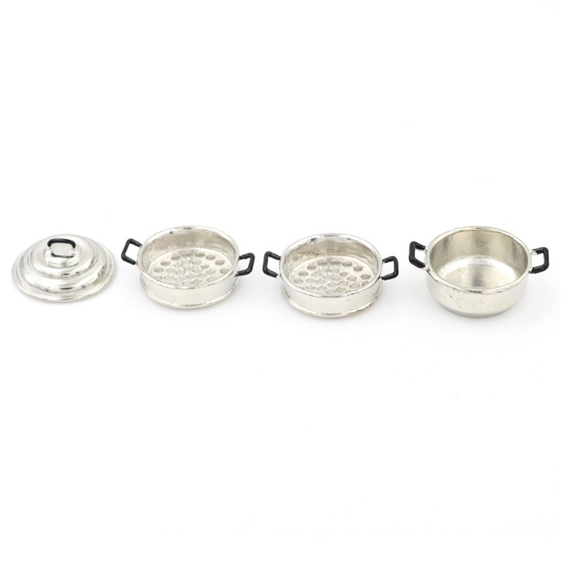 [xứng Đáng] Mô Hình Nồi Hấp Kim Loại 3 Tầng Trang Trí Nhà Búp Bê 1: 12