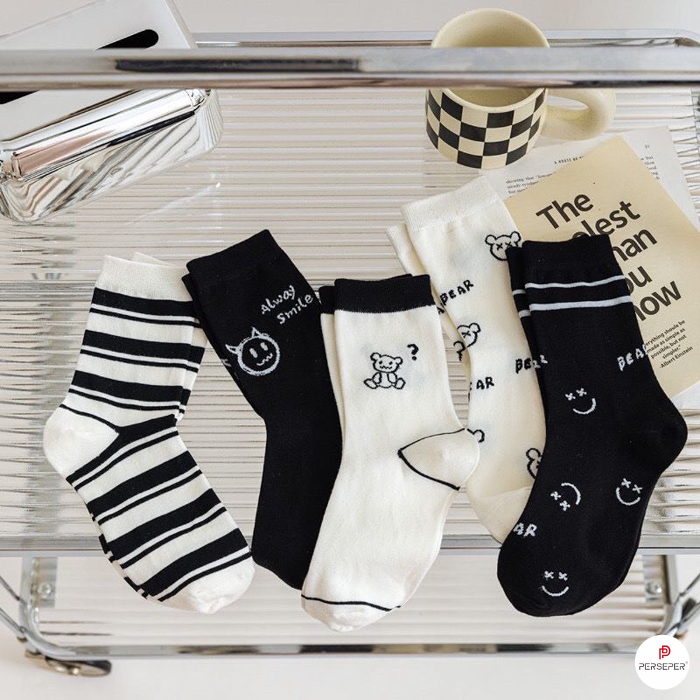 Tất cổ cao nữ phong cách Hàn Quốc dễ thương, Set vớ nữ chất liệu vải cotton - Hot store