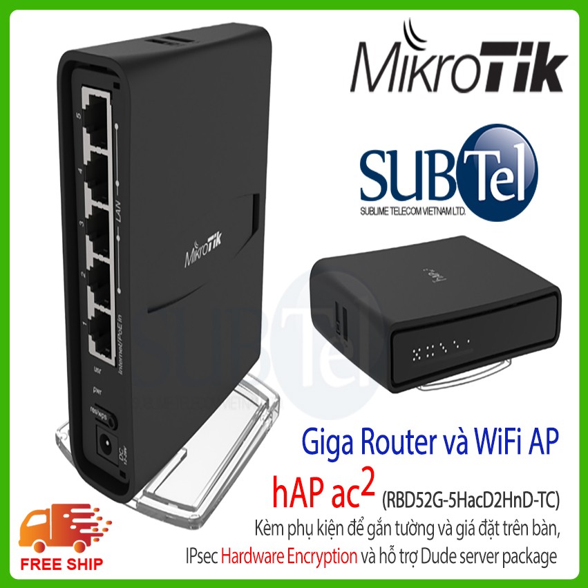 [Chính hãng Mikrotik] Router Cân bằng tải và phát WIFI  Hap ac2 new fullbox - Subtel - 2 Tần Số giá rẻ RB952Ui-5ac2nD