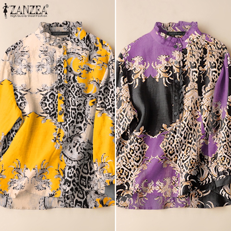 Zanzea Áo Kiểu Tay Dài Cổ Tròn Cài Nút Phong Cách Vintage Dành Cho Nữ