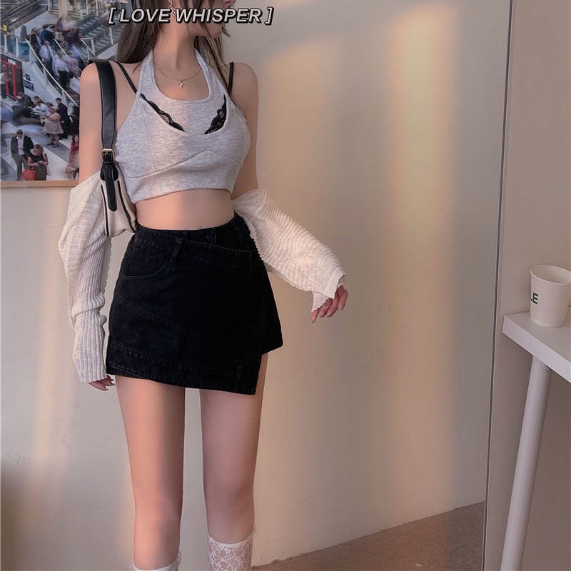 Chân Váy Denim Dáng Chữ A Lưng Cao Thiết Kế Lệch Tà Thời Trang Mùa Xuân Mẫu Mới 2022 Cho Nữ