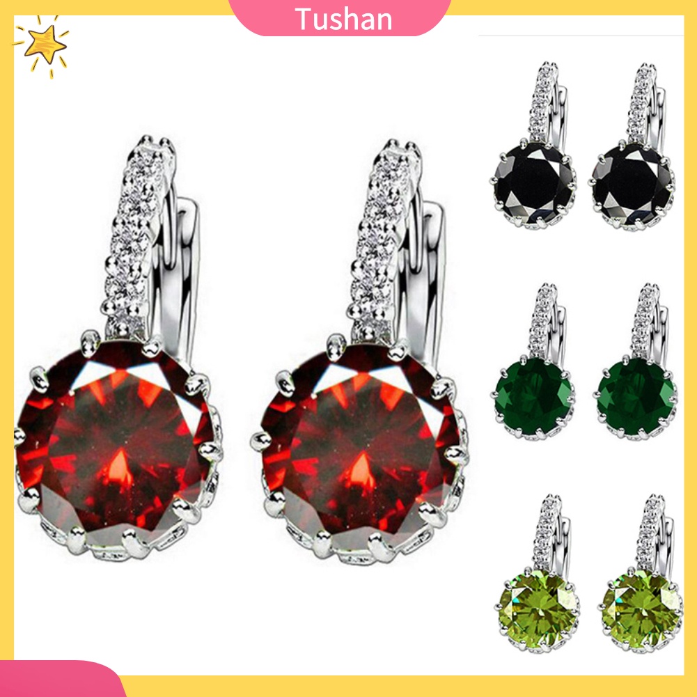 Khuyên Tai Đính Đá Zircon Tròn Thời Trang Cho Nữ