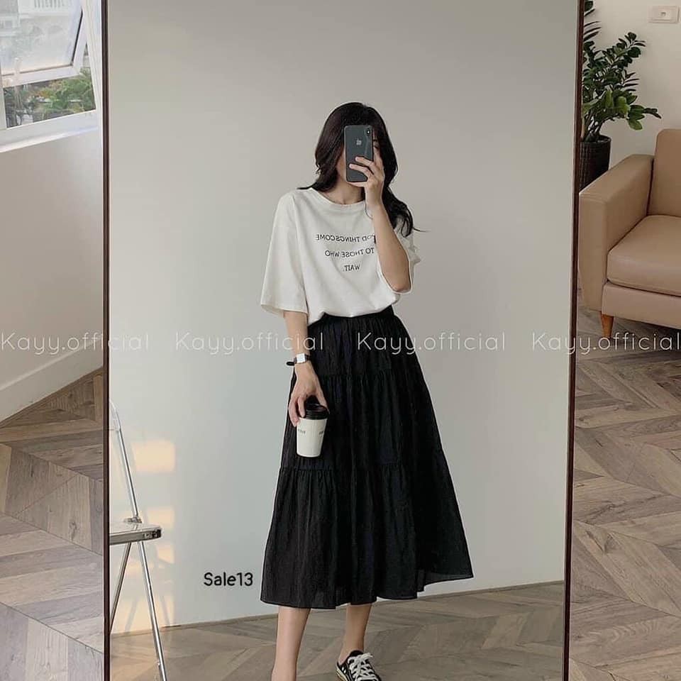 SET ÁO THUN KÈM VÁY MAXI TẦNG SIÊU VINTAGE