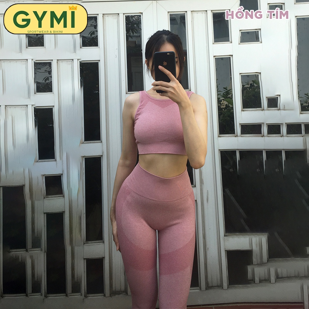 Set bộ đồ tập gym yoga nữ GYMI SET18 gồm áo bra yếm và quần legging thể thao chất dệt cao cấp co giãn