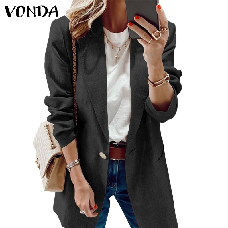 Áo khoác blazer VONDA tay dài màu trơn cổ mép lật thu đông cho nữ mặc đi làm | WebRaoVat - webraovat.net.vn