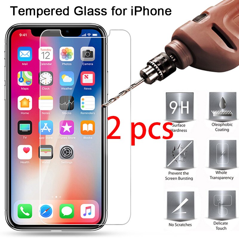 Set 2 kính cường lực bảo vệ màn hình cho iPhone X XS XR 11 Pro Max 6S 6 7 8 SE Plus 5 5S 4 4S