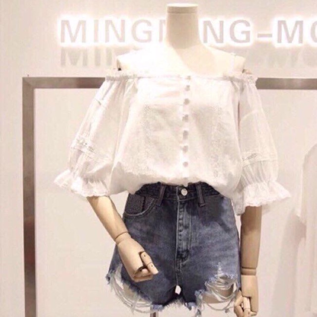 [HÀNG CÓ SẴN] Áo trễ vai phối ren