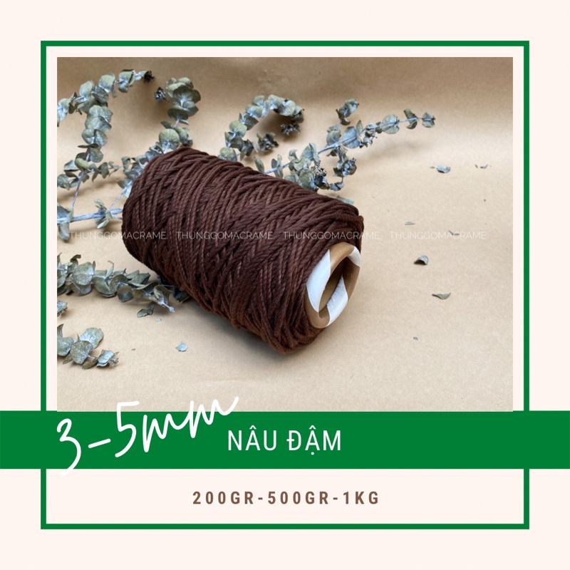 Dây thừng macrame màu NÂU ĐẬM 3mm