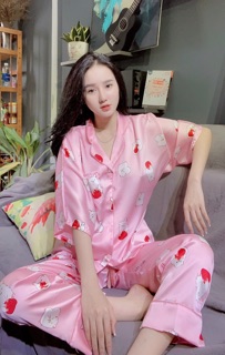 Đồ bộ Satin Cánh dơi Quần Dài ( có ảnh thật)