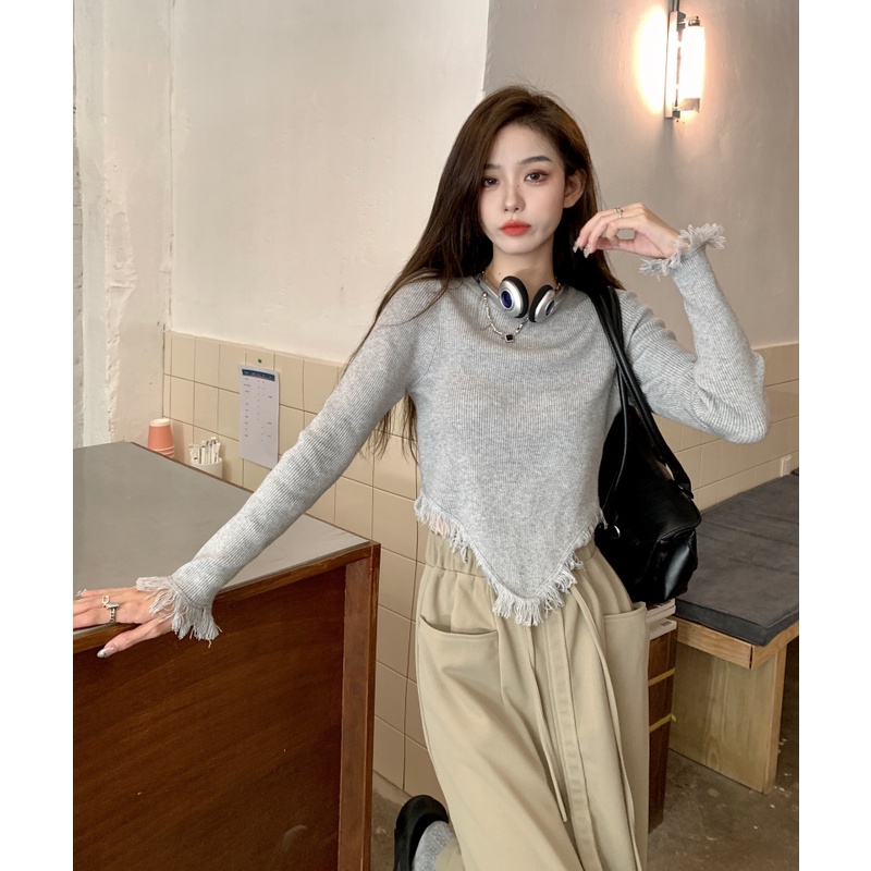 Porozi  Áo sweater dệt kim  tay dài màu đen phong cách Hàn Quốc thời trang cho nữ