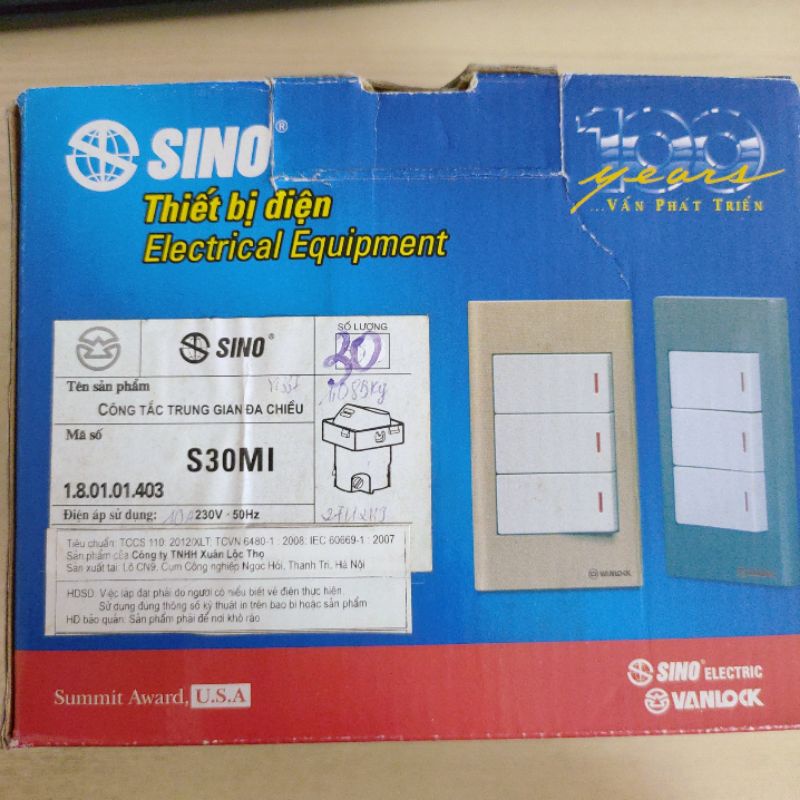 Công tắc trung gian đa chiều 10A SINO S30MI dùng chung cho Sê ri S18 , S98 , Zenlock