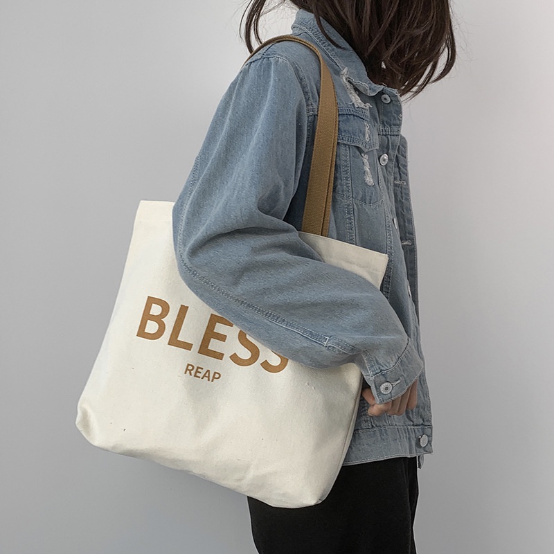 Túi tote túi vải canvas phong cách Hàn quốc họa tiết chữ BLESS T1003