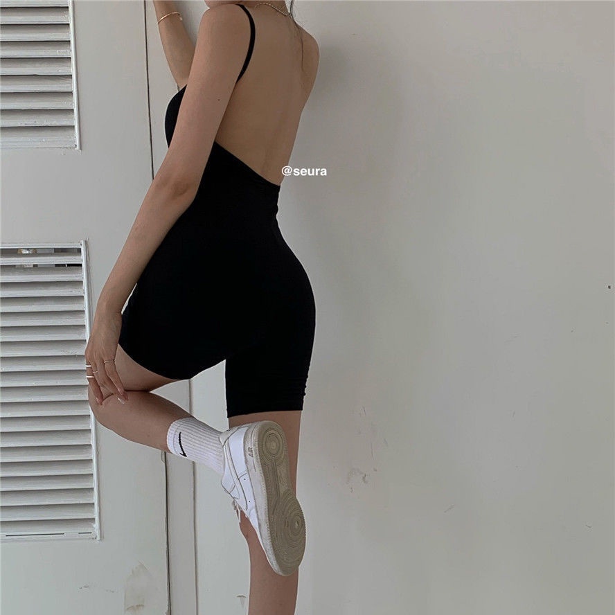 Bộ Áo Liền Quần Màu Đen Không Tay 2022 Thời Trang Mùa Hè Quyến Rũ Cho Nữ