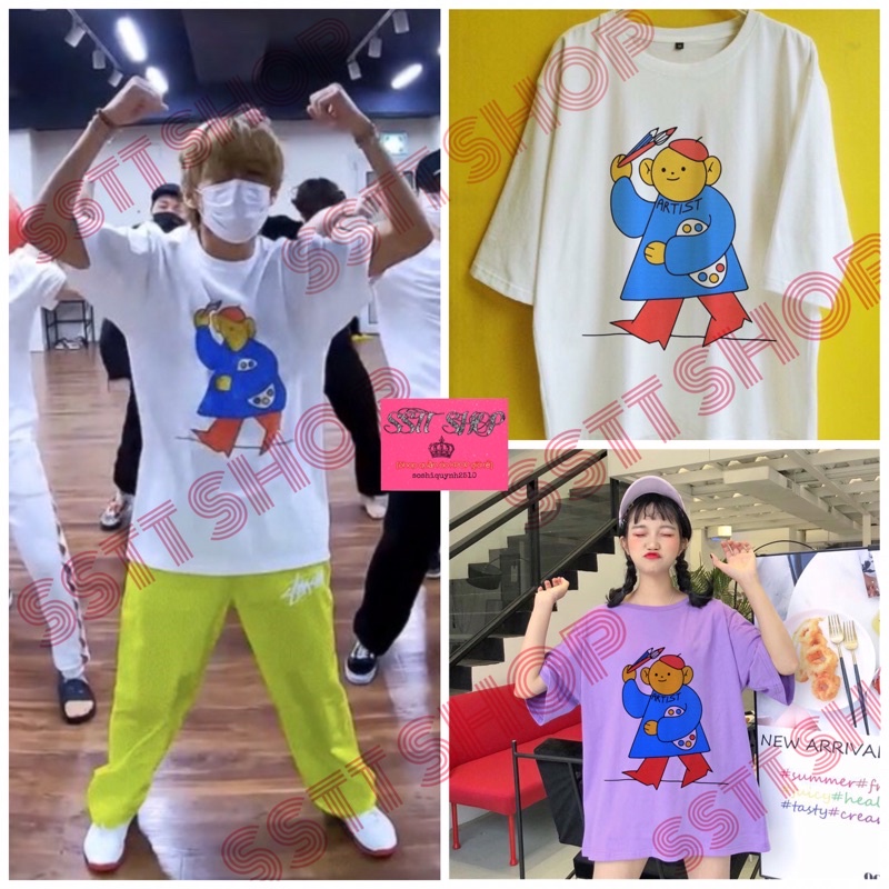 (Tặng ảnh BTS)Áo BTS V hoạ sĩ chibi