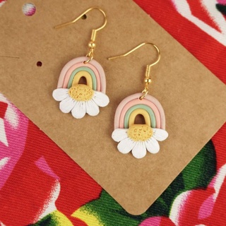 Khuyên tai đất sét Polymer handmade Daisy Rainbow