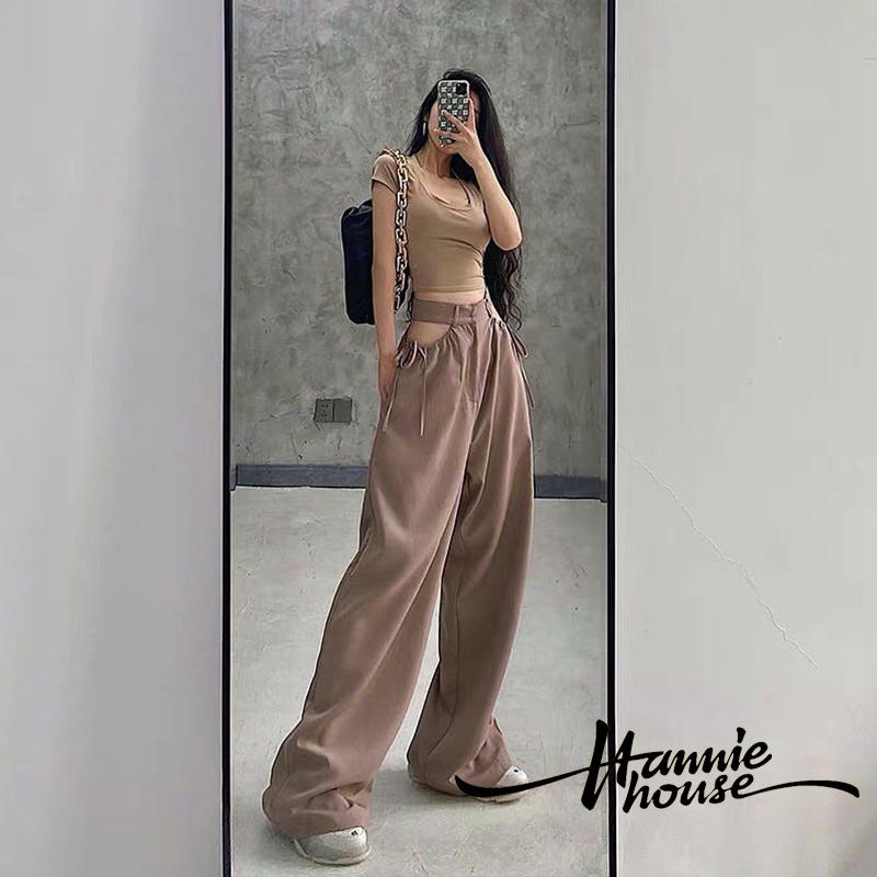 Hannie-Quần ống rộng Lưng Cao Buộc Dây Rỗng Cho Nữ