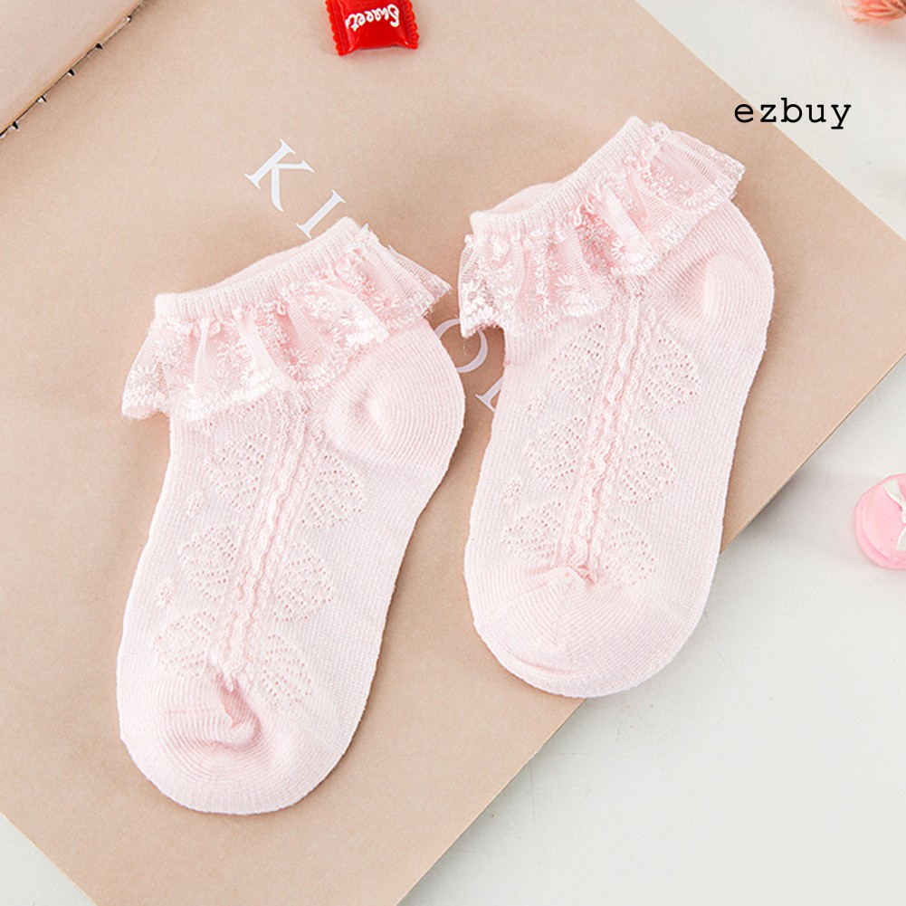 Tất Cotton Phối Ren Thoáng Khí Màu Trơn Dễ Thương Cho Bé Gái