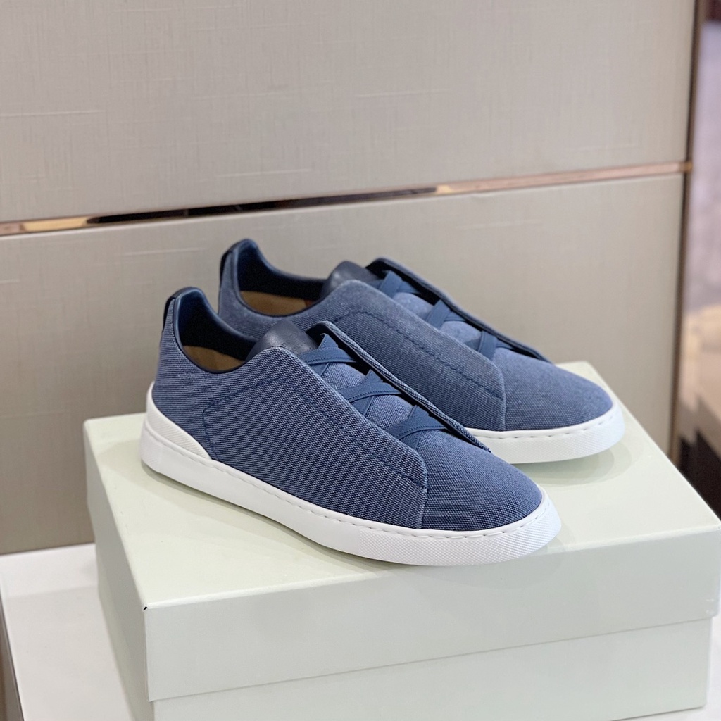 Giày thể thao nam Zegna canvas phối da thật, kiểu dáng đơn giản, tinh tế, thanh lịch
