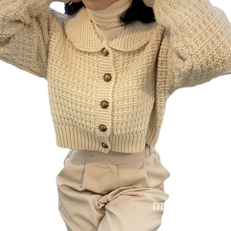 Áo Khoác Cardigan Dệt Kim Tay Dài Dáng Rộng Cổ Búp Bê Màu Sắc Đơn Giản Thời Trang Thu Đông Hàn Quốc 2022