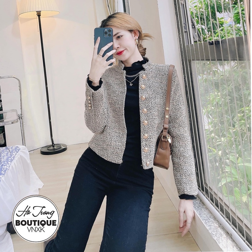 Áo dạ tweed nữ, áo dáng ngắn siêu đẹp hàng Quảng Châu loại 1