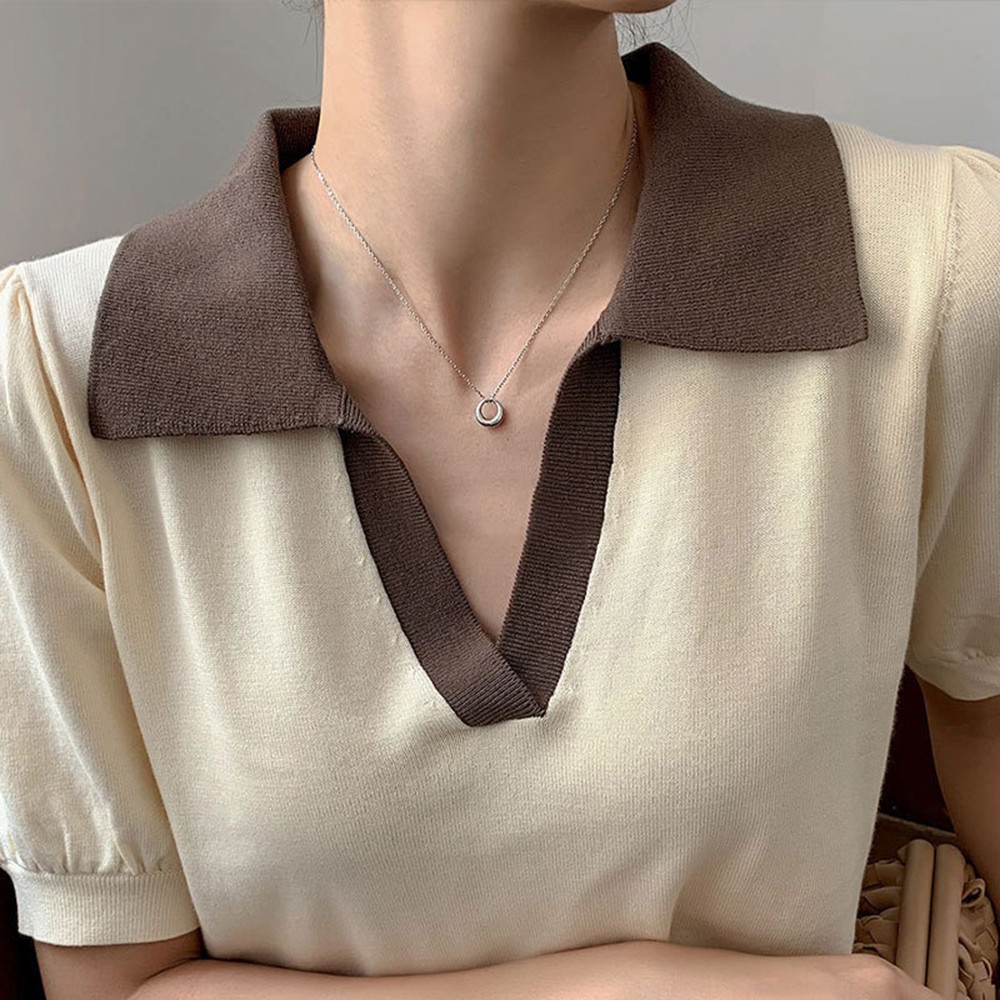Vòng cổ mặt tròn đơn giản phong cách cổ điển thời trang Hàn Quốc cho nữ