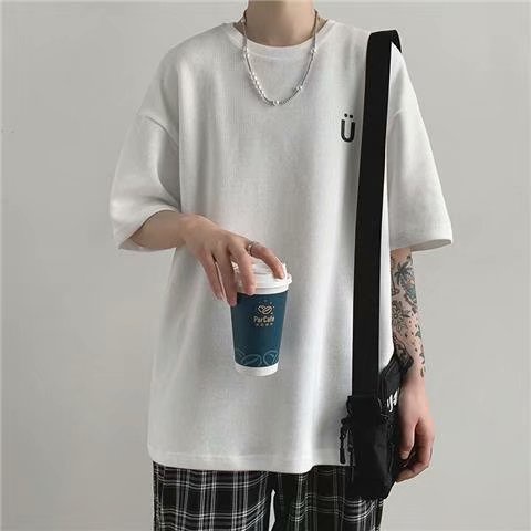 Áo thun tay ngắn dáng rộng chất liệu Cotton in họa tiết hoạt hình phong cách hàn quốc dành cho cặp đôi