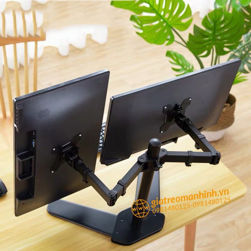 Giá Treo 2 Màn Hình M042 Cao Cấp 17-27 Inch / Tải Trọng 8Kg - Thiết Kế Chân V Để Bàn