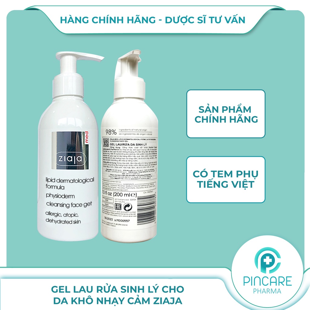 Gel Lau Rửa Da Sinh Lý Ziaja Med 200ml Cho Da Khô Nhạy Cảm - Hàng chính hãng - Nhà Thuốc Pincare