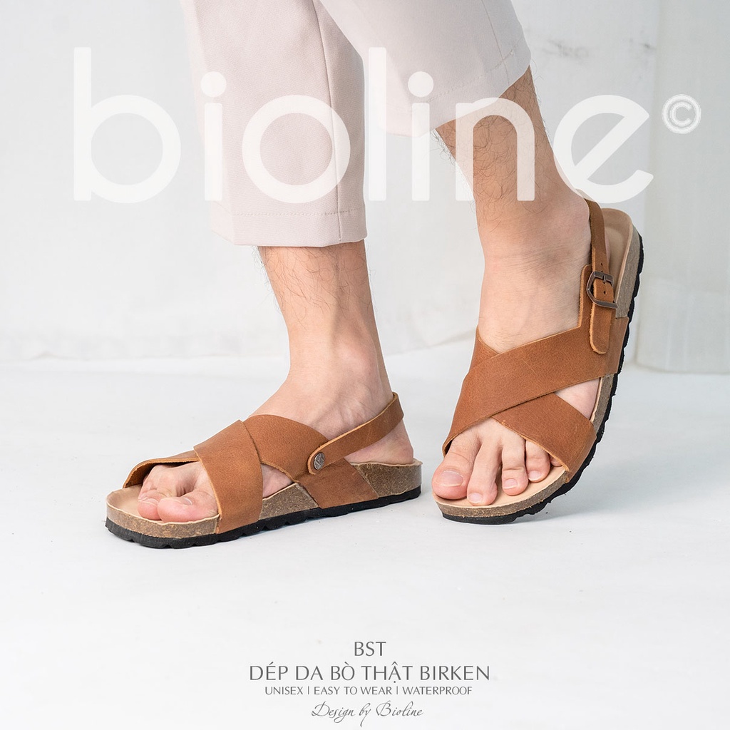 DK11-LÓT CHỐNG NƯỚC-Giày sandal đế trấu Birken da bò thật nam nữ, dép xăng đan công sở, dép đế trấu Bioline D11