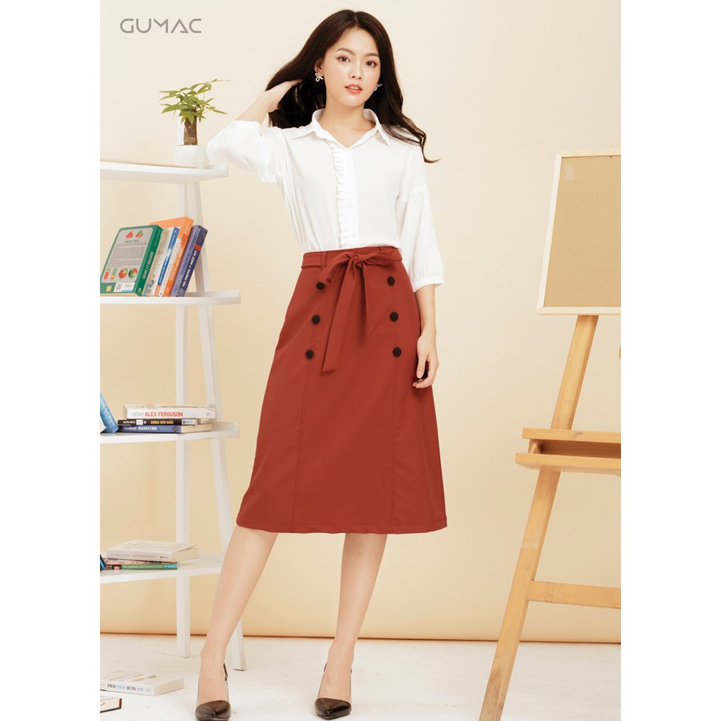 Chân váy nữ phối nút GUMAC CV11949_DO
