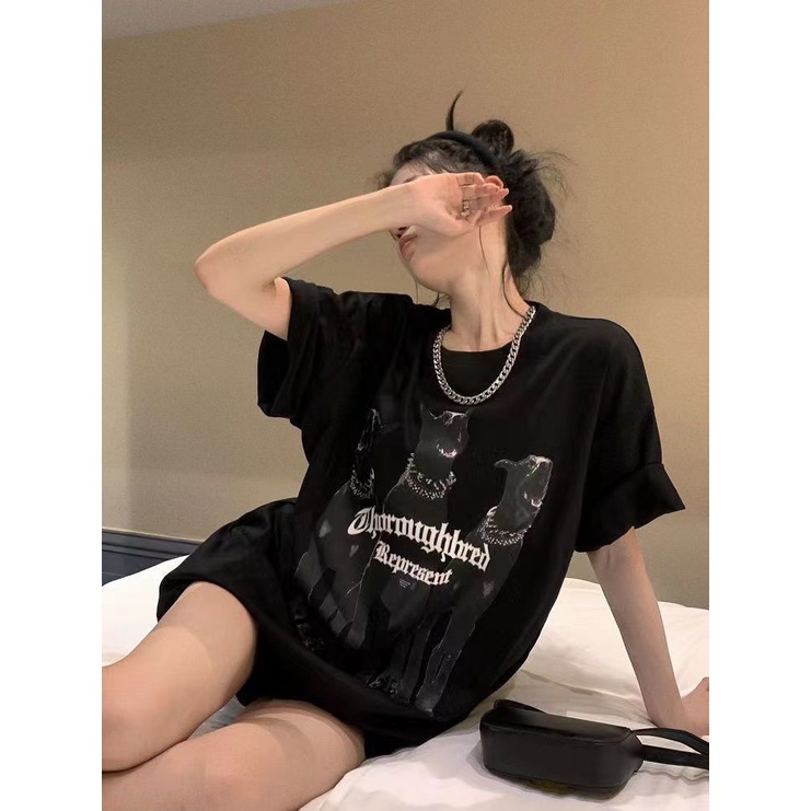 ☎☽Áo Thun 100% Cotton Nguyên Chất Tay Ngắn In Hình Phong Cách Retro Hàn Quốc 2022 Cho Nữ